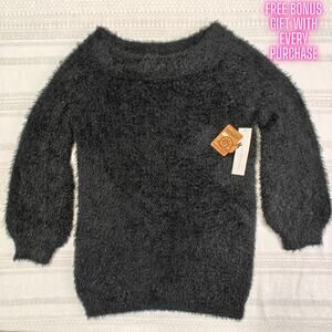 Snails & Cinnamon Black Fluffy Long Sleeve Sweater Size L NWT Cozy Soft